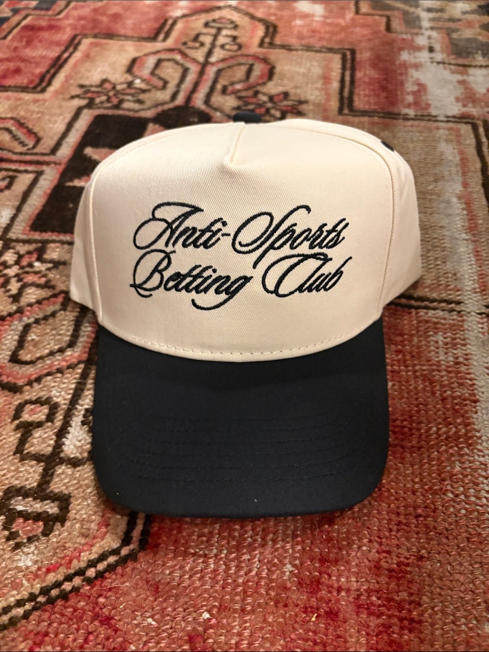 Cream and Navy 'Anti-Sports Betting Club' Trucker Hat
